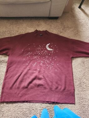 torrid Burgundy Crewneck Sweater with Crescent & Star Embellishment